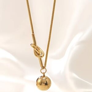 18 KT Gold Over Titanium Knot Ball Necklace